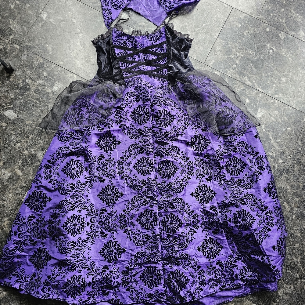 Pyramid Collection Gothic Purple Black Damask‎ Dress Steam Punk Sz L Corset Lace - Picture 10 of 16